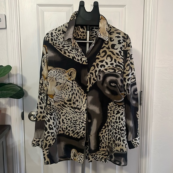 Spiegel Tops - Spiegel Vintage Leopard and Panther blouse size XL
